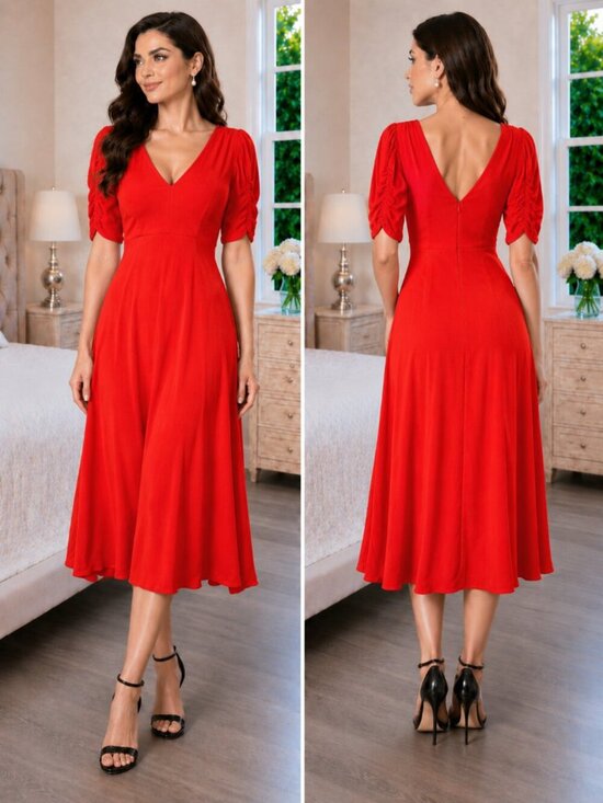 NICHOLAS Dresses & Skirts - Nicholas Red Gathered Sleeve Midi Dress $698